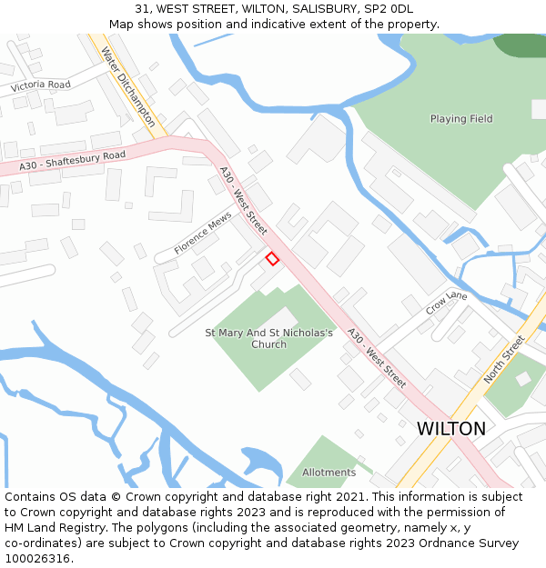 31, WEST STREET, WILTON, SALISBURY, SP2 0DL: Location map and indicative extent of plot