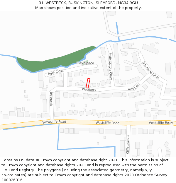 31, WESTBECK, RUSKINGTON, SLEAFORD, NG34 9GU: Location map and indicative extent of plot