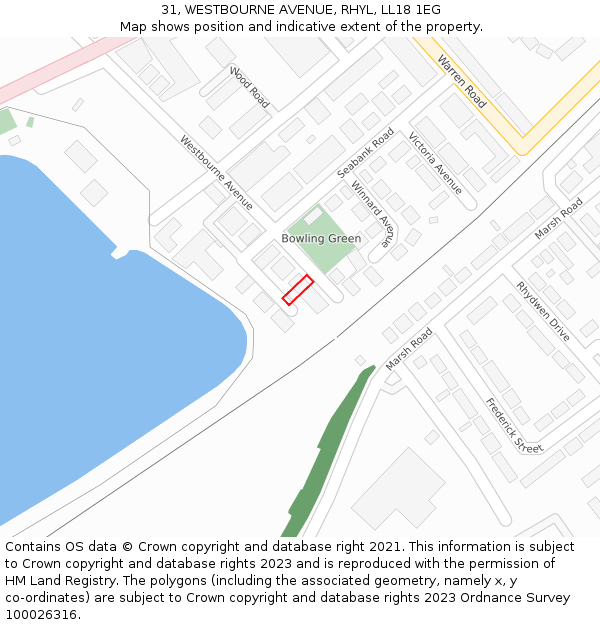 31, WESTBOURNE AVENUE, RHYL, LL18 1EG: Location map and indicative extent of plot