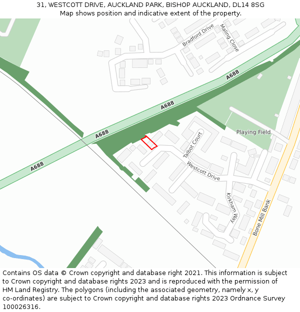 31, WESTCOTT DRIVE, AUCKLAND PARK, BISHOP AUCKLAND, DL14 8SG: Location map and indicative extent of plot