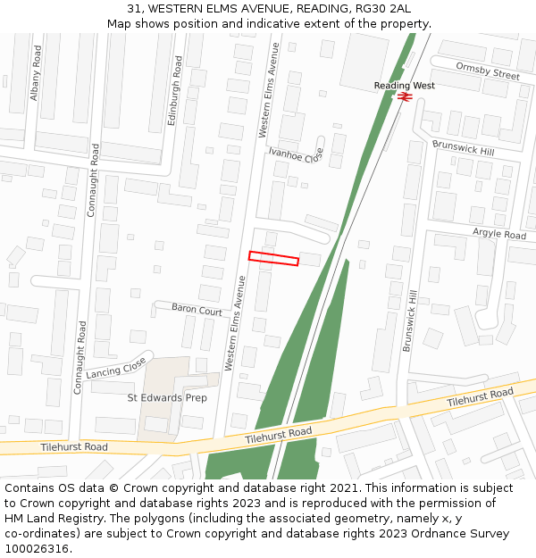 31, WESTERN ELMS AVENUE, READING, RG30 2AL: Location map and indicative extent of plot
