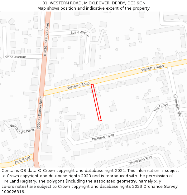 31, WESTERN ROAD, MICKLEOVER, DERBY, DE3 9GN: Location map and indicative extent of plot