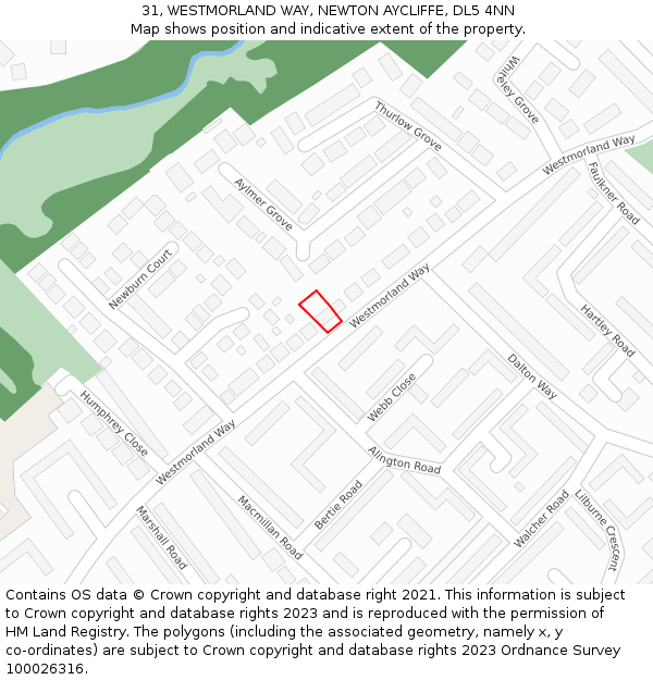 31, WESTMORLAND WAY, NEWTON AYCLIFFE, DL5 4NN: Location map and indicative extent of plot