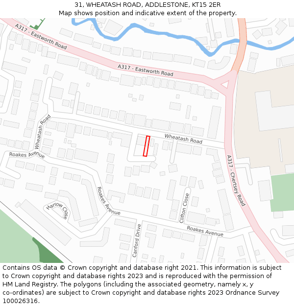 31, WHEATASH ROAD, ADDLESTONE, KT15 2ER: Location map and indicative extent of plot