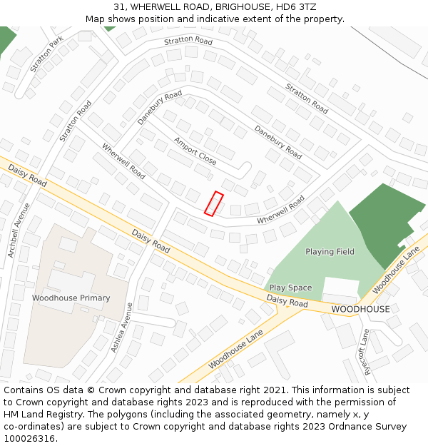 31, WHERWELL ROAD, BRIGHOUSE, HD6 3TZ: Location map and indicative extent of plot