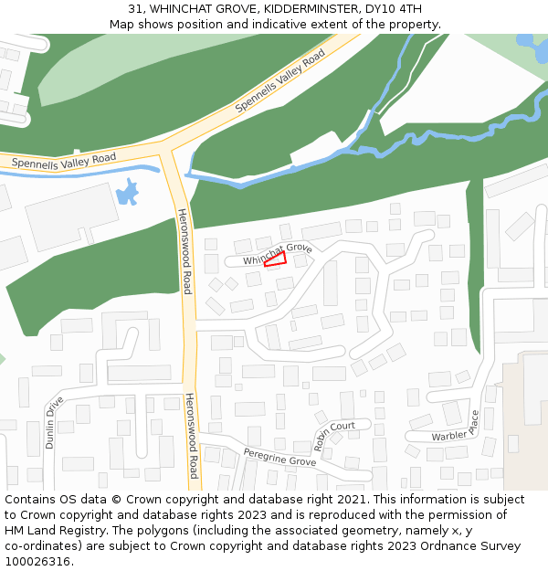 31, WHINCHAT GROVE, KIDDERMINSTER, DY10 4TH: Location map and indicative extent of plot