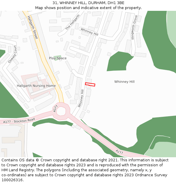31, WHINNEY HILL, DURHAM, DH1 3BE: Location map and indicative extent of plot