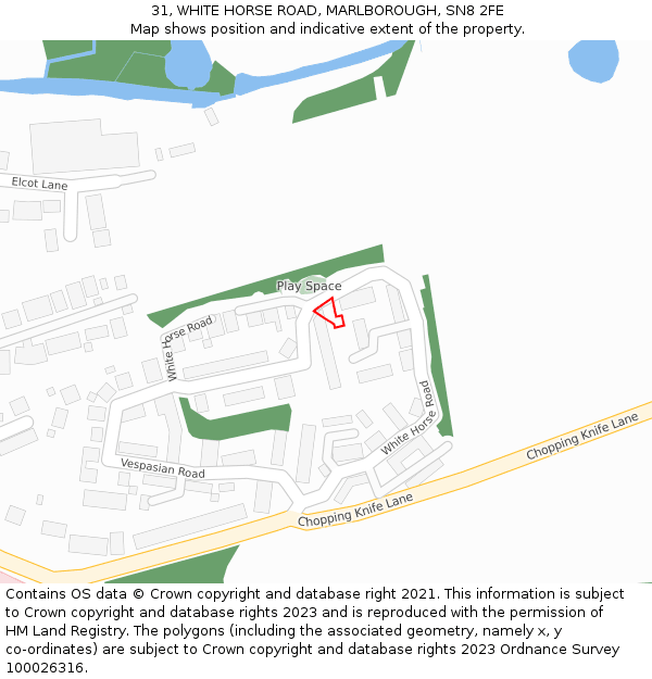 31, WHITE HORSE ROAD, MARLBOROUGH, SN8 2FE: Location map and indicative extent of plot