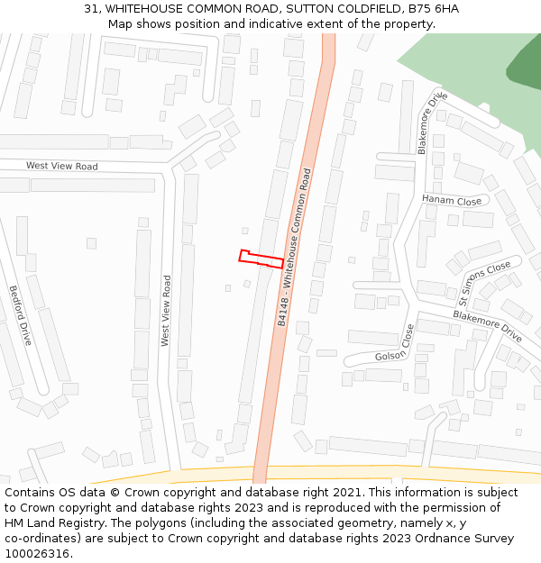 31, WHITEHOUSE COMMON ROAD, SUTTON COLDFIELD, B75 6HA: Location map and indicative extent of plot