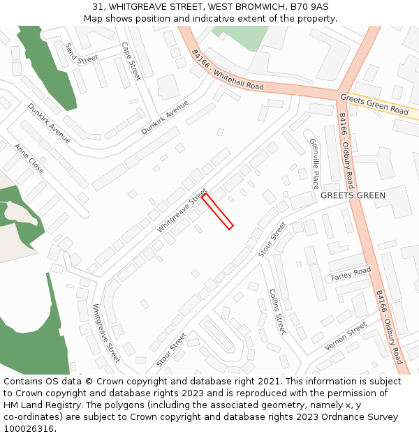 31, WHITGREAVE STREET, WEST BROMWICH, B70 9AS: Location map and indicative extent of plot