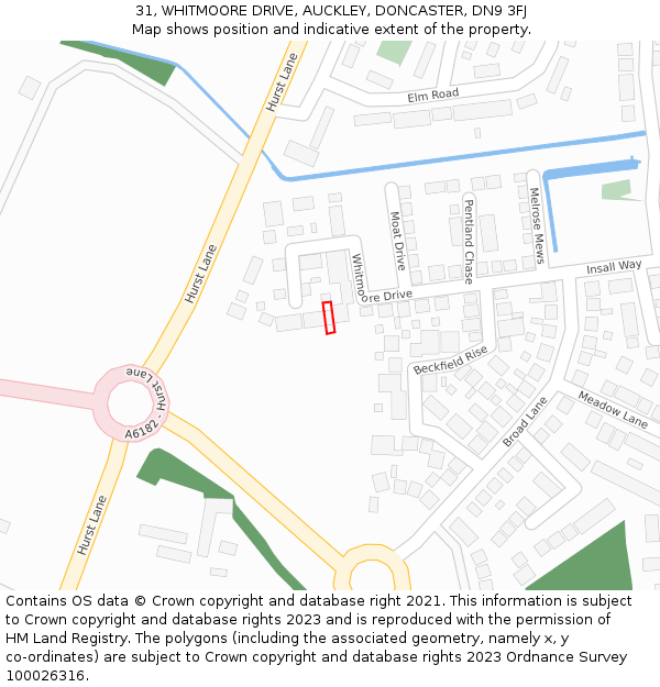 31, WHITMOORE DRIVE, AUCKLEY, DONCASTER, DN9 3FJ: Location map and indicative extent of plot