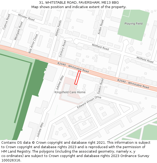 31, WHITSTABLE ROAD, FAVERSHAM, ME13 8BG: Location map and indicative extent of plot