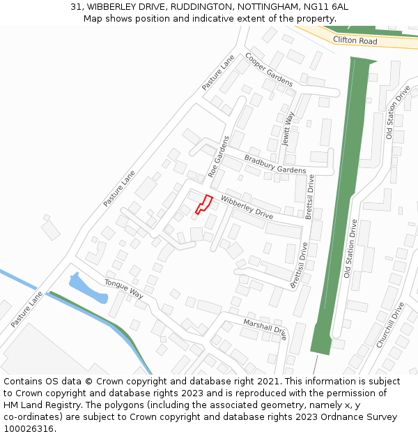 31, WIBBERLEY DRIVE, RUDDINGTON, NOTTINGHAM, NG11 6AL: Location map and indicative extent of plot