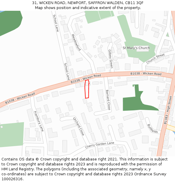 31, WICKEN ROAD, NEWPORT, SAFFRON WALDEN, CB11 3QF: Location map and indicative extent of plot