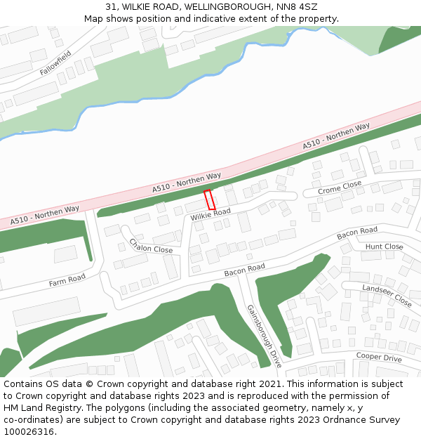 31, WILKIE ROAD, WELLINGBOROUGH, NN8 4SZ: Location map and indicative extent of plot