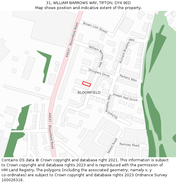 31, WILLIAM BARROWS WAY, TIPTON, DY4 9ED: Location map and indicative extent of plot