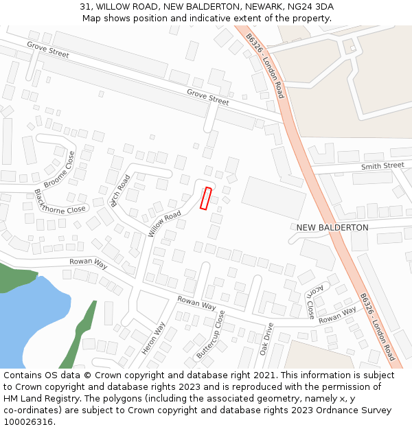 31, WILLOW ROAD, NEW BALDERTON, NEWARK, NG24 3DA: Location map and indicative extent of plot