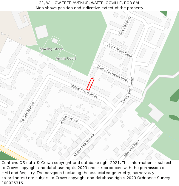 31, WILLOW TREE AVENUE, WATERLOOVILLE, PO8 8AL: Location map and indicative extent of plot