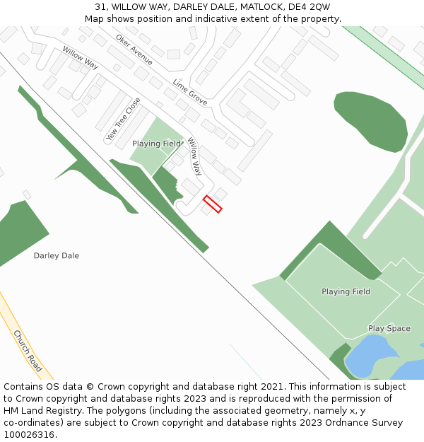 31, WILLOW WAY, DARLEY DALE, MATLOCK, DE4 2QW: Location map and indicative extent of plot