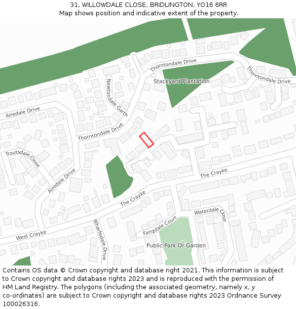 31, WILLOWDALE CLOSE, BRIDLINGTON, YO16 6RR: Location map and indicative extent of plot