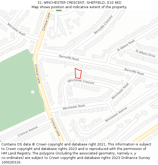 31, WINCHESTER CRESCENT, SHEFFIELD, S10 4ED: Location map and indicative extent of plot