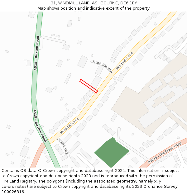 31, WINDMILL LANE, ASHBOURNE, DE6 1EY: Location map and indicative extent of plot