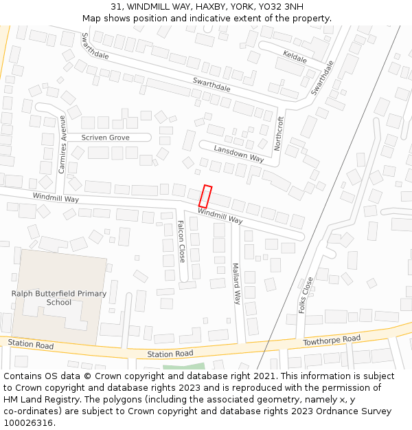 31, WINDMILL WAY, HAXBY, YORK, YO32 3NH: Location map and indicative extent of plot