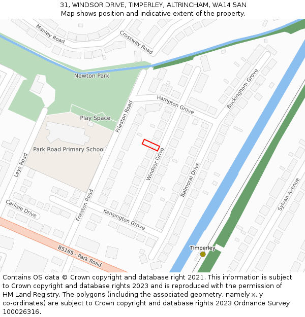 31, WINDSOR DRIVE, TIMPERLEY, ALTRINCHAM, WA14 5AN: Location map and indicative extent of plot