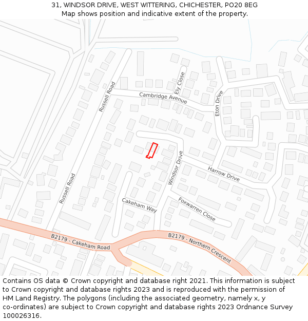 31, WINDSOR DRIVE, WEST WITTERING, CHICHESTER, PO20 8EG: Location map and indicative extent of plot