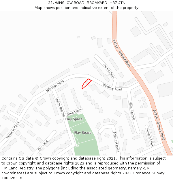 31, WINSLOW ROAD, BROMYARD, HR7 4TN: Location map and indicative extent of plot