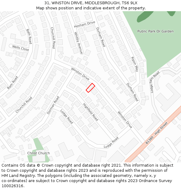 31, WINSTON DRIVE, MIDDLESBROUGH, TS6 9LX: Location map and indicative extent of plot