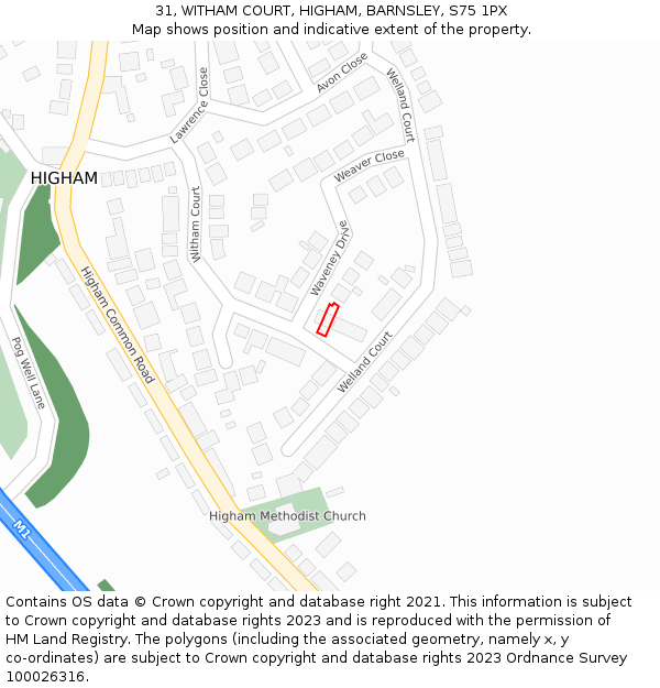 31, WITHAM COURT, HIGHAM, BARNSLEY, S75 1PX: Location map and indicative extent of plot