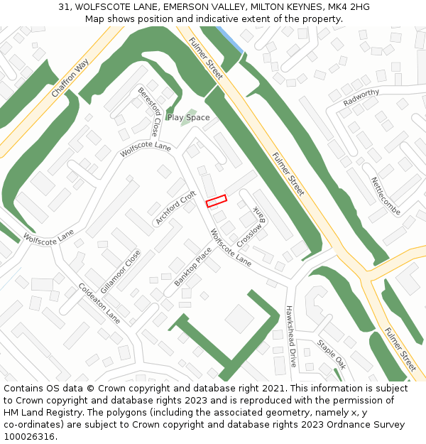 31, WOLFSCOTE LANE, EMERSON VALLEY, MILTON KEYNES, MK4 2HG: Location map and indicative extent of plot