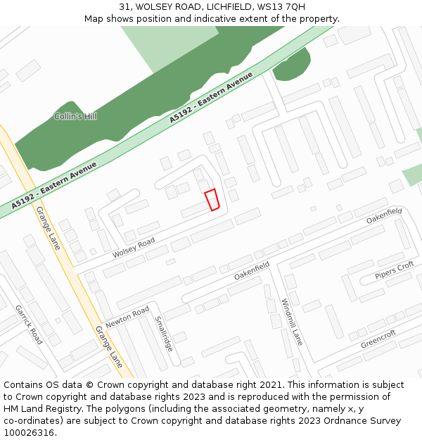 31, WOLSEY ROAD, LICHFIELD, WS13 7QH: Location map and indicative extent of plot