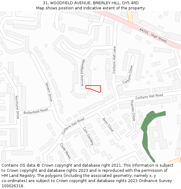 31, WOODFIELD AVENUE, BRIERLEY HILL, DY5 4RD: Location map and indicative extent of plot