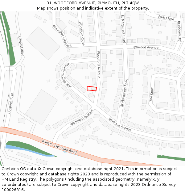 31, WOODFORD AVENUE, PLYMOUTH, PL7 4QW: Location map and indicative extent of plot