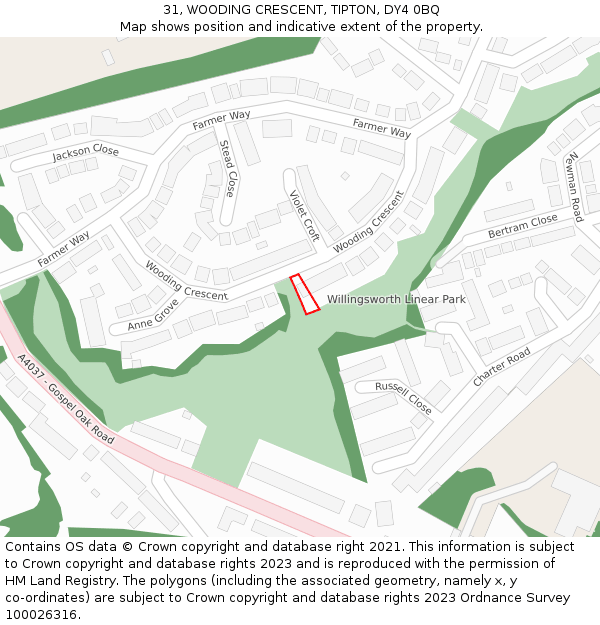 31, WOODING CRESCENT, TIPTON, DY4 0BQ: Location map and indicative extent of plot