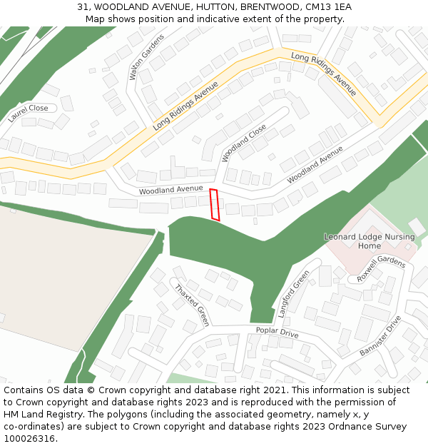 31, WOODLAND AVENUE, HUTTON, BRENTWOOD, CM13 1EA: Location map and indicative extent of plot