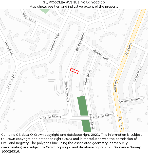 31, WOODLEA AVENUE, YORK, YO26 5JX: Location map and indicative extent of plot