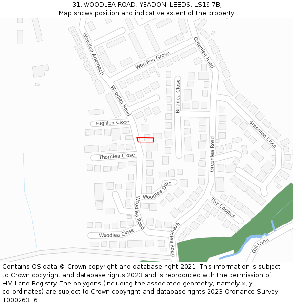 31, WOODLEA ROAD, YEADON, LEEDS, LS19 7BJ: Location map and indicative extent of plot