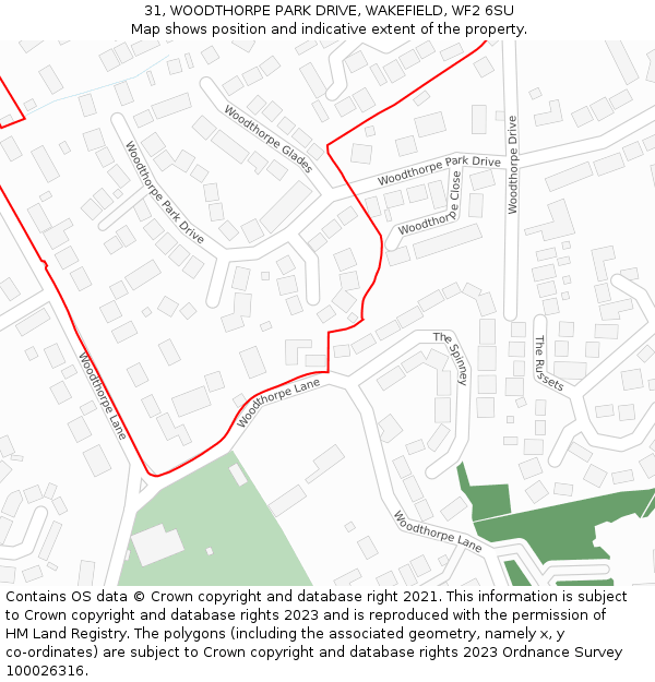 31, WOODTHORPE PARK DRIVE, WAKEFIELD, WF2 6SU: Location map and indicative extent of plot