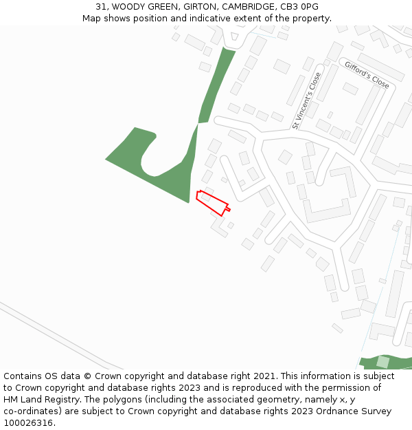 31, WOODY GREEN, GIRTON, CAMBRIDGE, CB3 0PG: Location map and indicative extent of plot