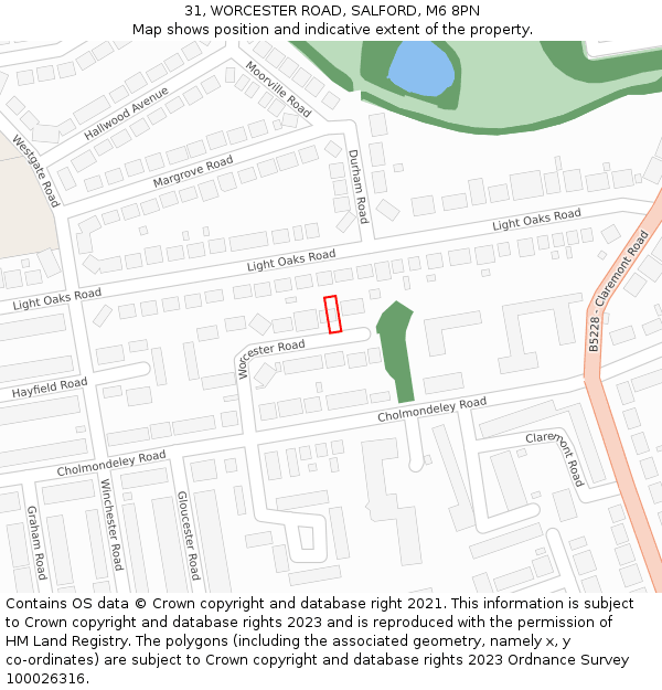 31, WORCESTER ROAD, SALFORD, M6 8PN: Location map and indicative extent of plot