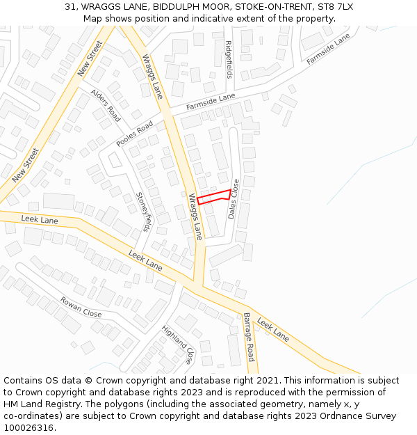 31, WRAGGS LANE, BIDDULPH MOOR, STOKE-ON-TRENT, ST8 7LX: Location map and indicative extent of plot