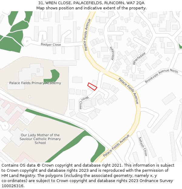 31, WREN CLOSE, PALACEFIELDS, RUNCORN, WA7 2QA: Location map and indicative extent of plot