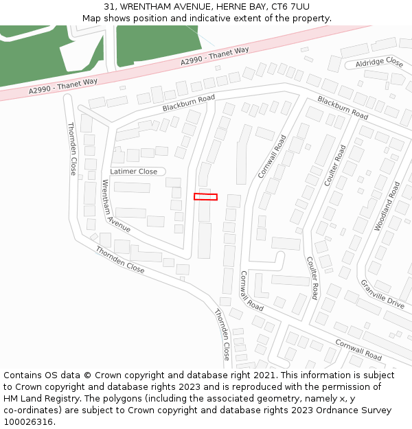 31, WRENTHAM AVENUE, HERNE BAY, CT6 7UU: Location map and indicative extent of plot