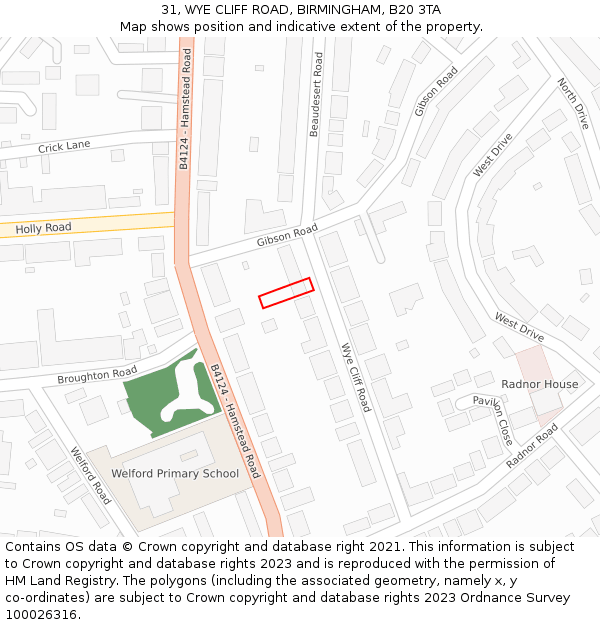 31, WYE CLIFF ROAD, BIRMINGHAM, B20 3TA: Location map and indicative extent of plot