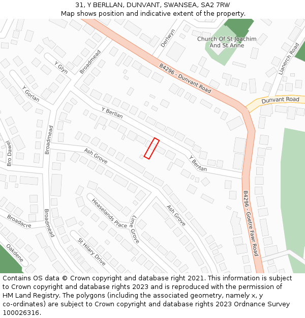 31, Y BERLLAN, DUNVANT, SWANSEA, SA2 7RW: Location map and indicative extent of plot