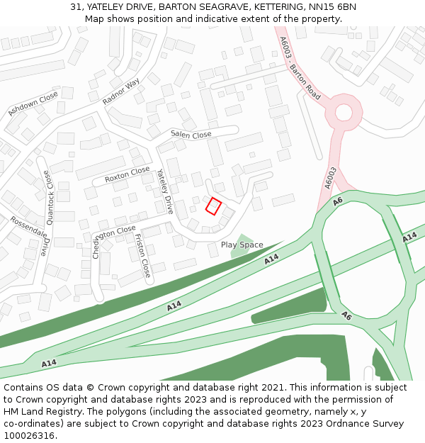 31, YATELEY DRIVE, BARTON SEAGRAVE, KETTERING, NN15 6BN: Location map and indicative extent of plot