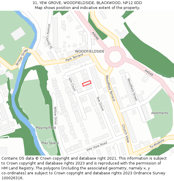 31, YEW GROVE, WOODFIELDSIDE, BLACKWOOD, NP12 0DD: Location map and indicative extent of plot